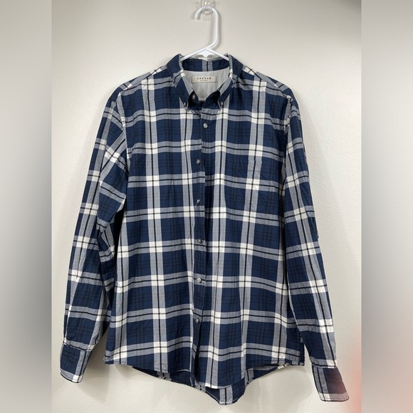 Canvas Other - CANVAS Men's Blue White Plaid Shirt Long Sleeve Button-Up Shirt Cotton Size L